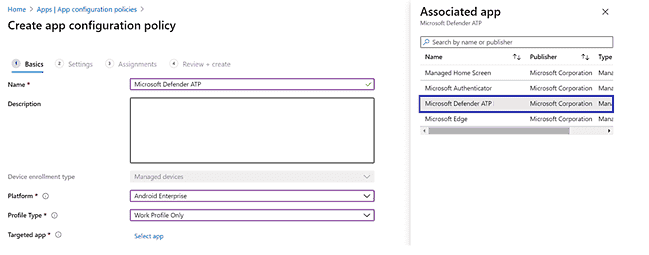 Screenshot of the Associated app details pane.
