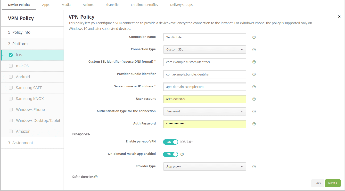 VPN device policy