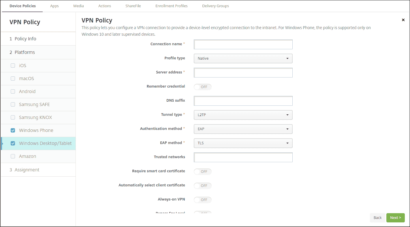 VPN device policy