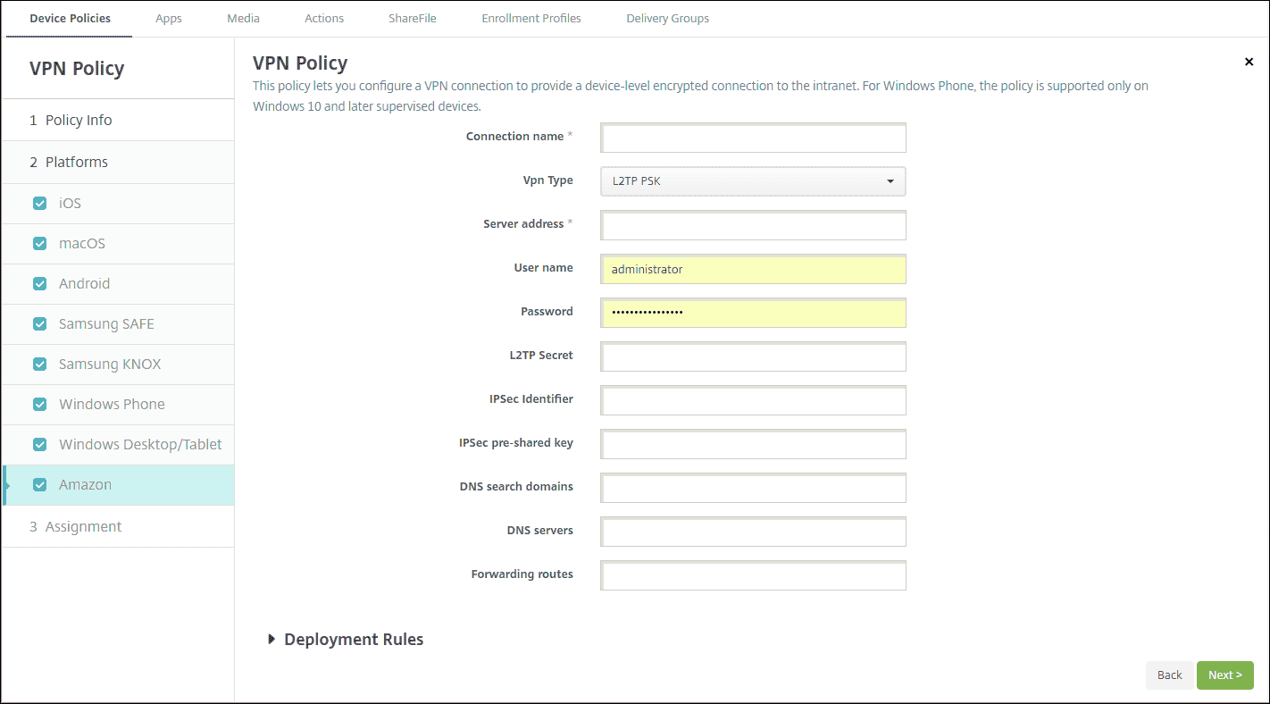 VPN device policy