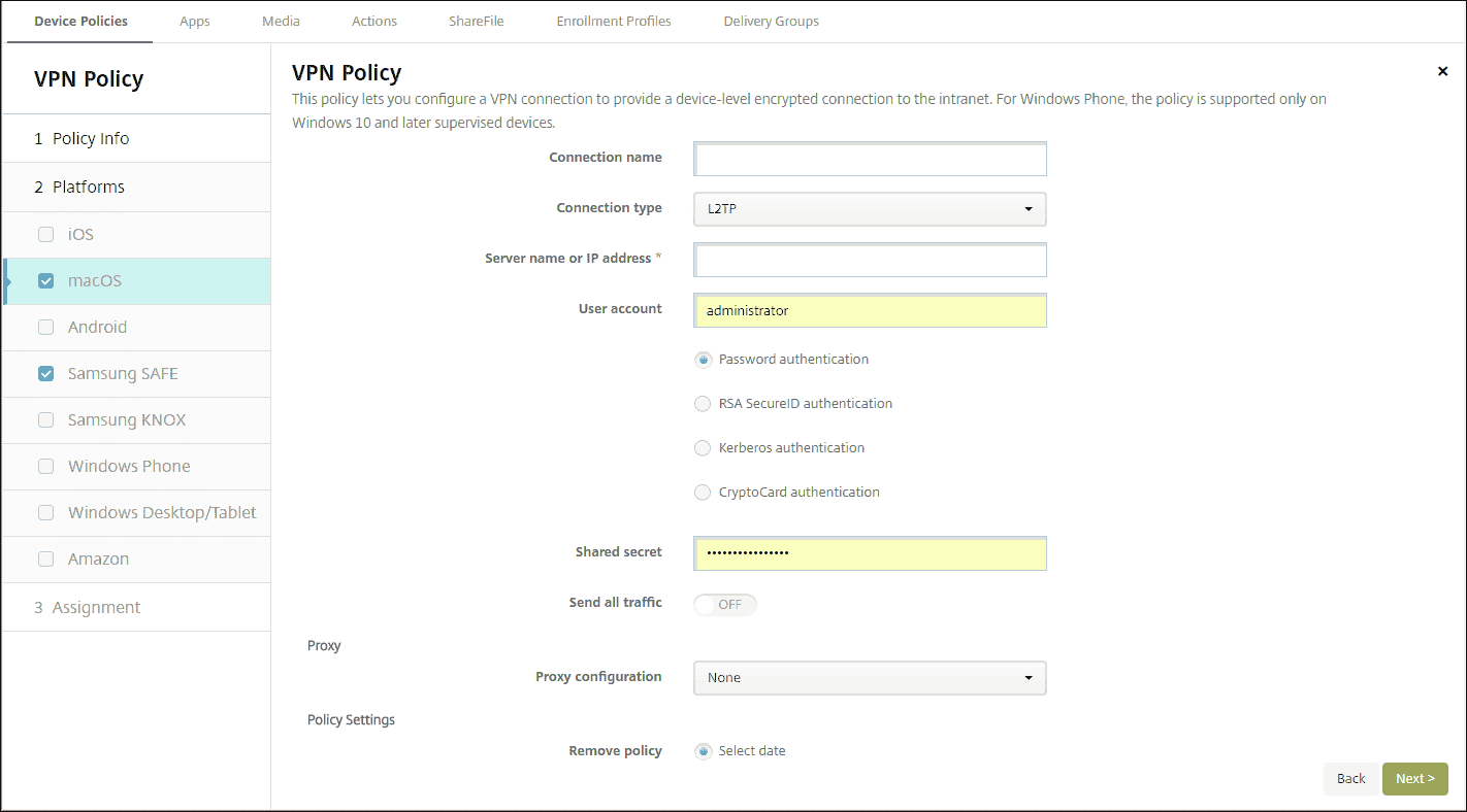 VPN device policy