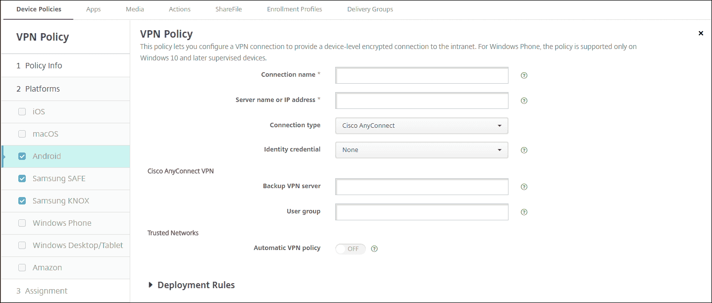 VPN device policy
