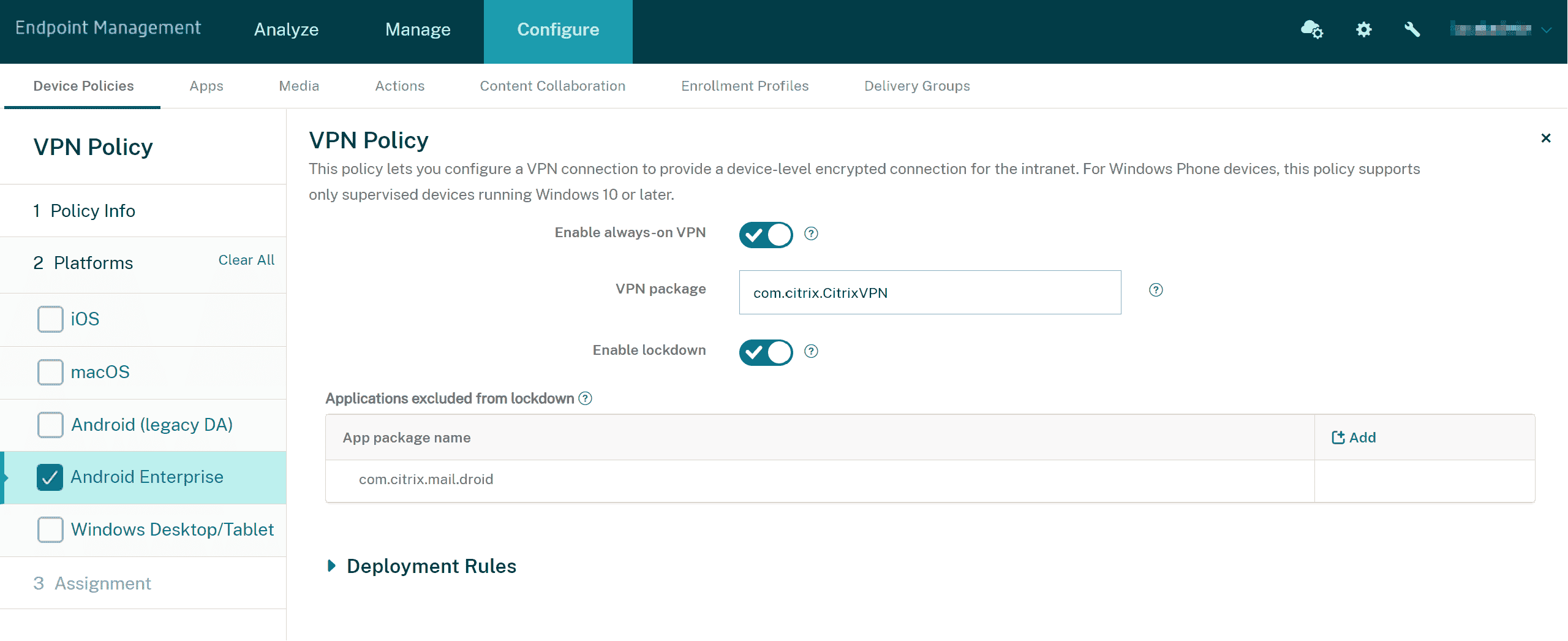 VPN device policy