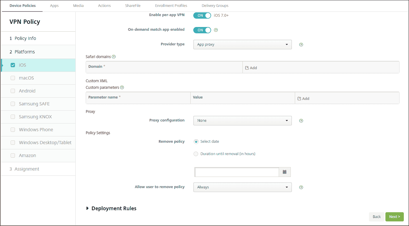 VPN device policy