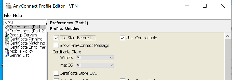 Once the SBL installation is complete, enable start Before Logon (SBL) in the AnyConnect Profile and push profile to client.