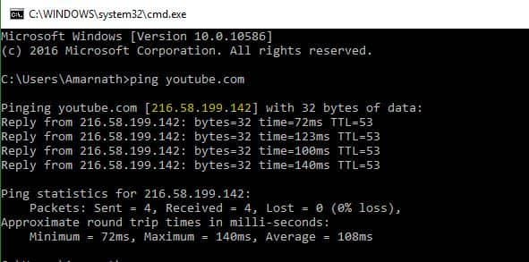 get ip address of website using cmd