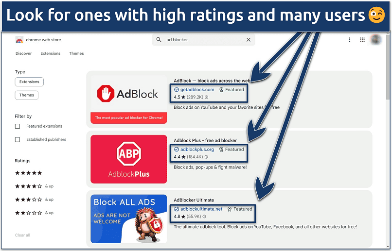 Screenshot of the Chrome Web Store with the search results for