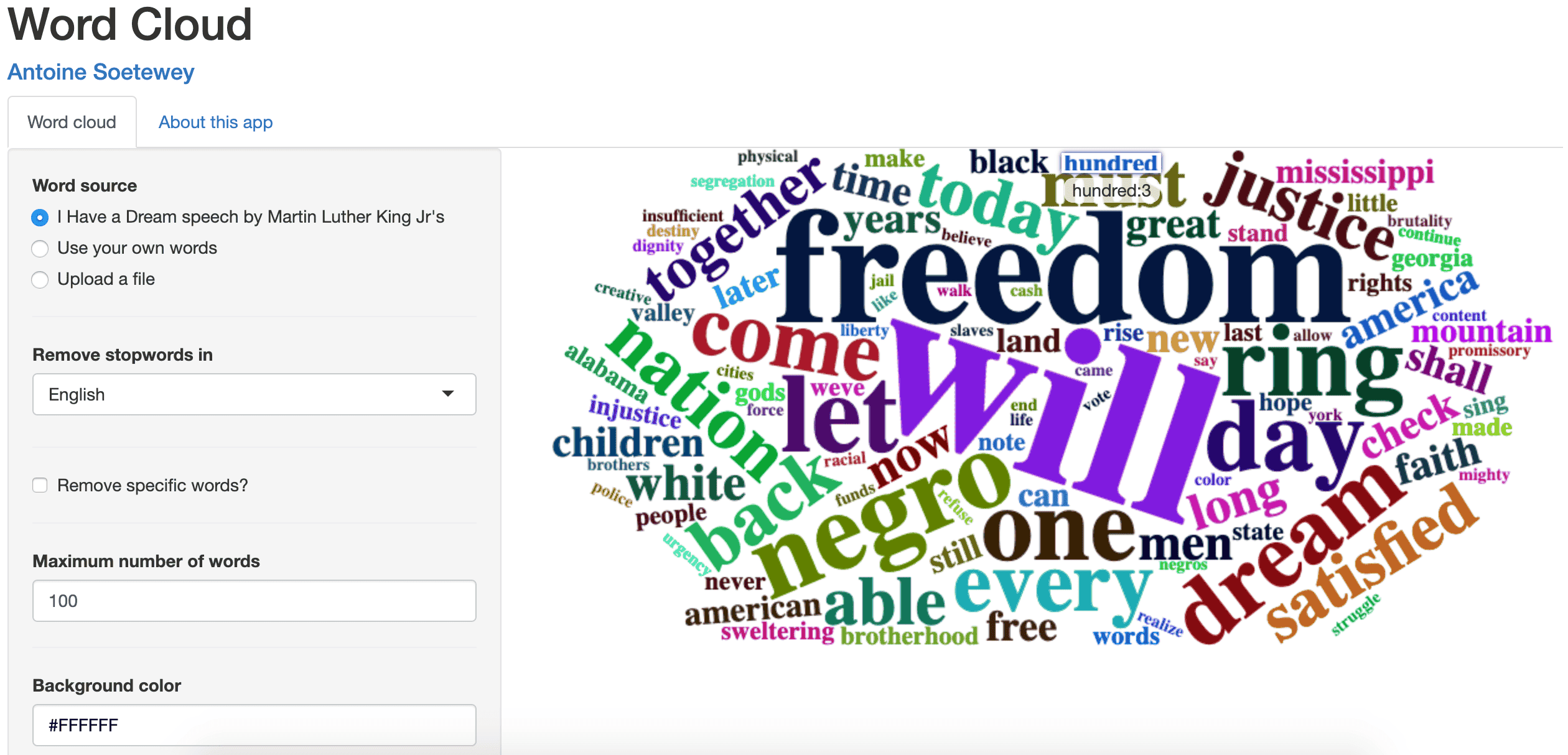 Draw a word cloud with a R Shiny app