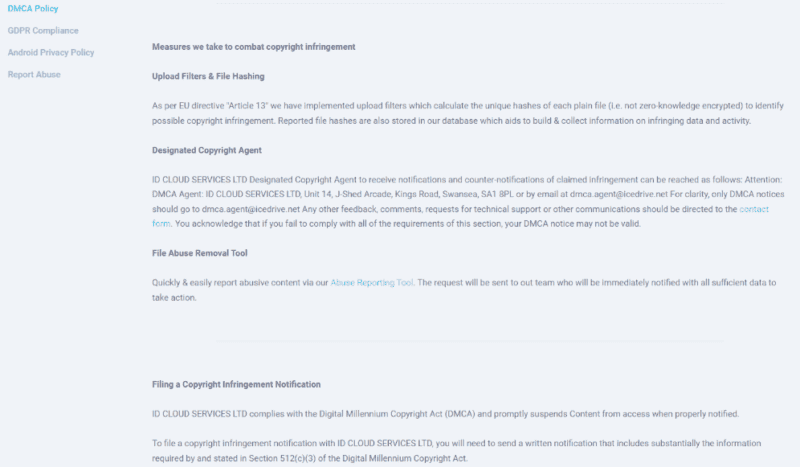 icedrive cloud storage review dmca