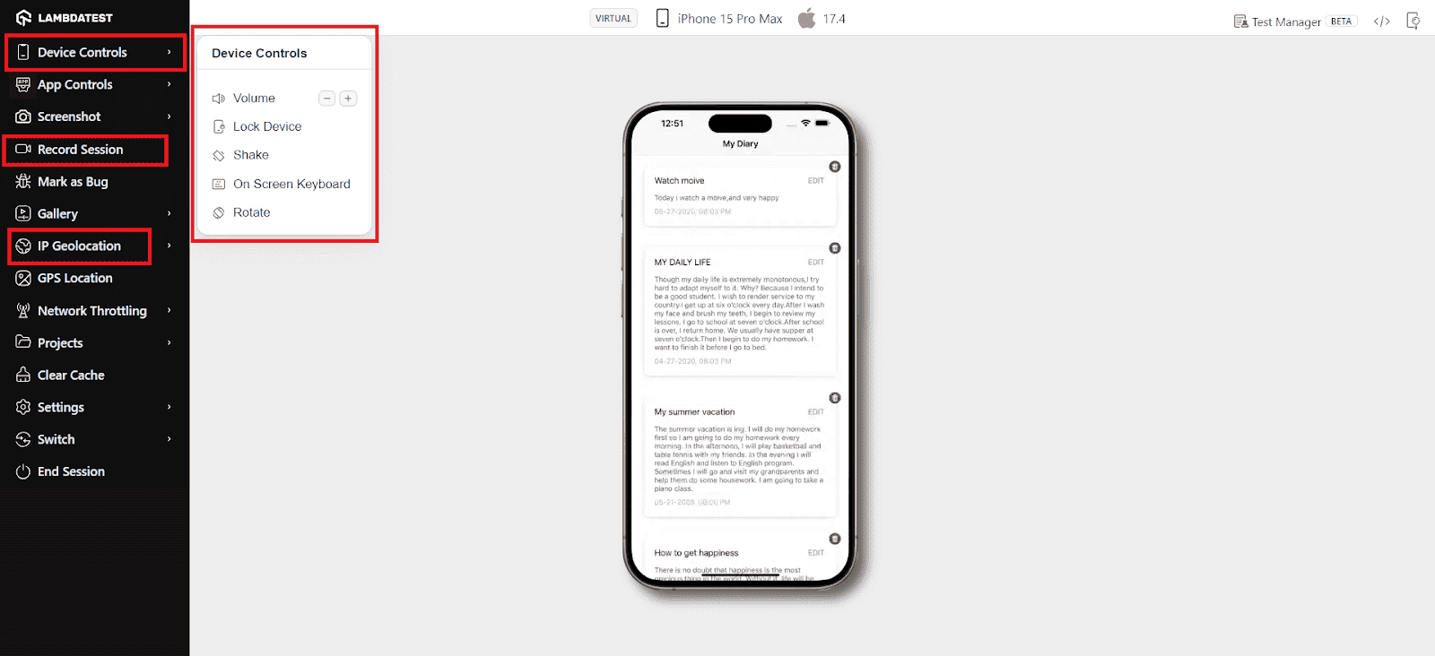 Using the left menu options