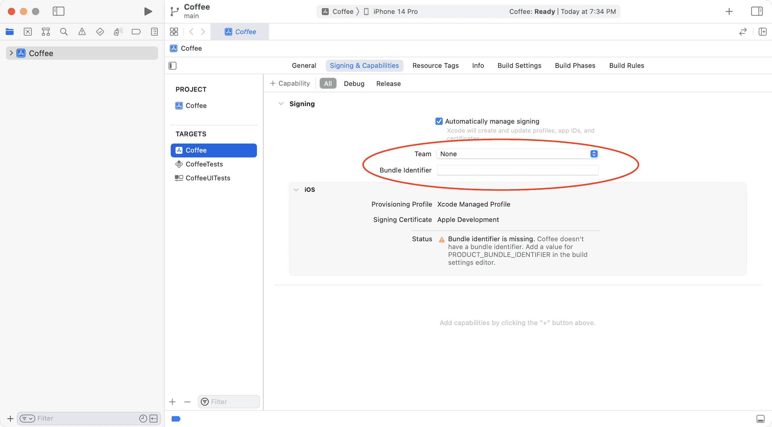 Xcode team andbundle identifier