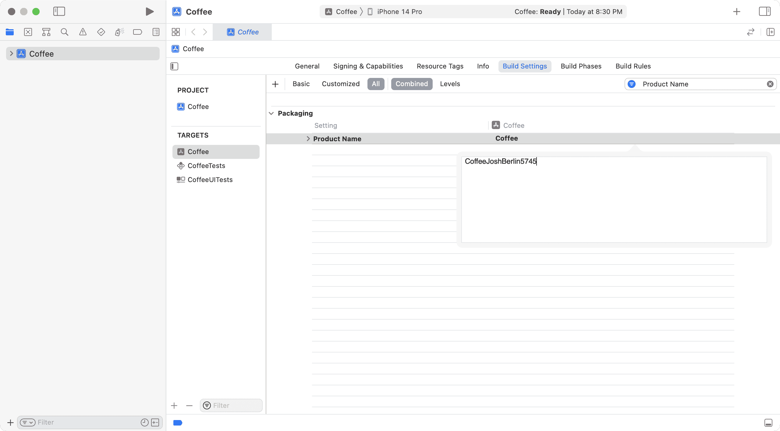 Xcode updated product Name