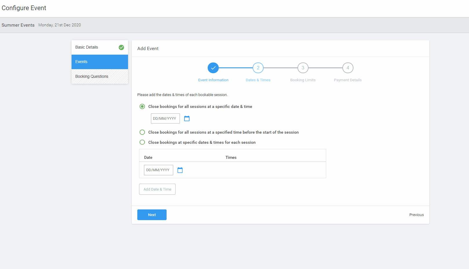 How to set up Other Events